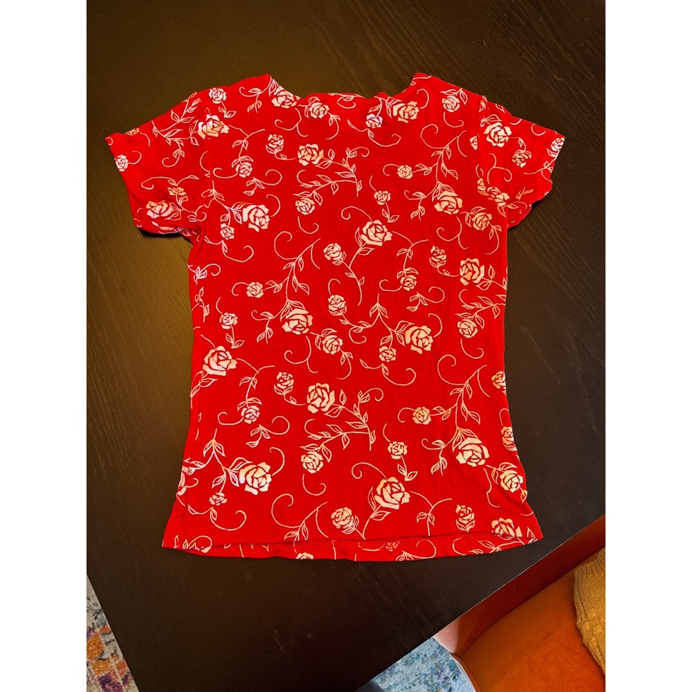 Vintage 90s Divine Red Rose Floral Print Short Sleeve Top Women's Large0s - Picture 4 of 4